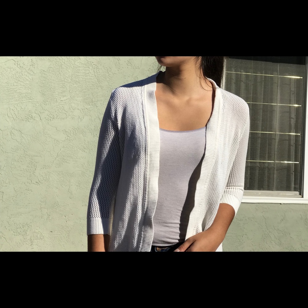 White, petite cardigan.